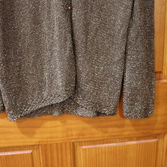Marilena Brown Gold Sparkly Chunky Toggle Knit Cardigan Sweater Medium - Picture 9 of 11